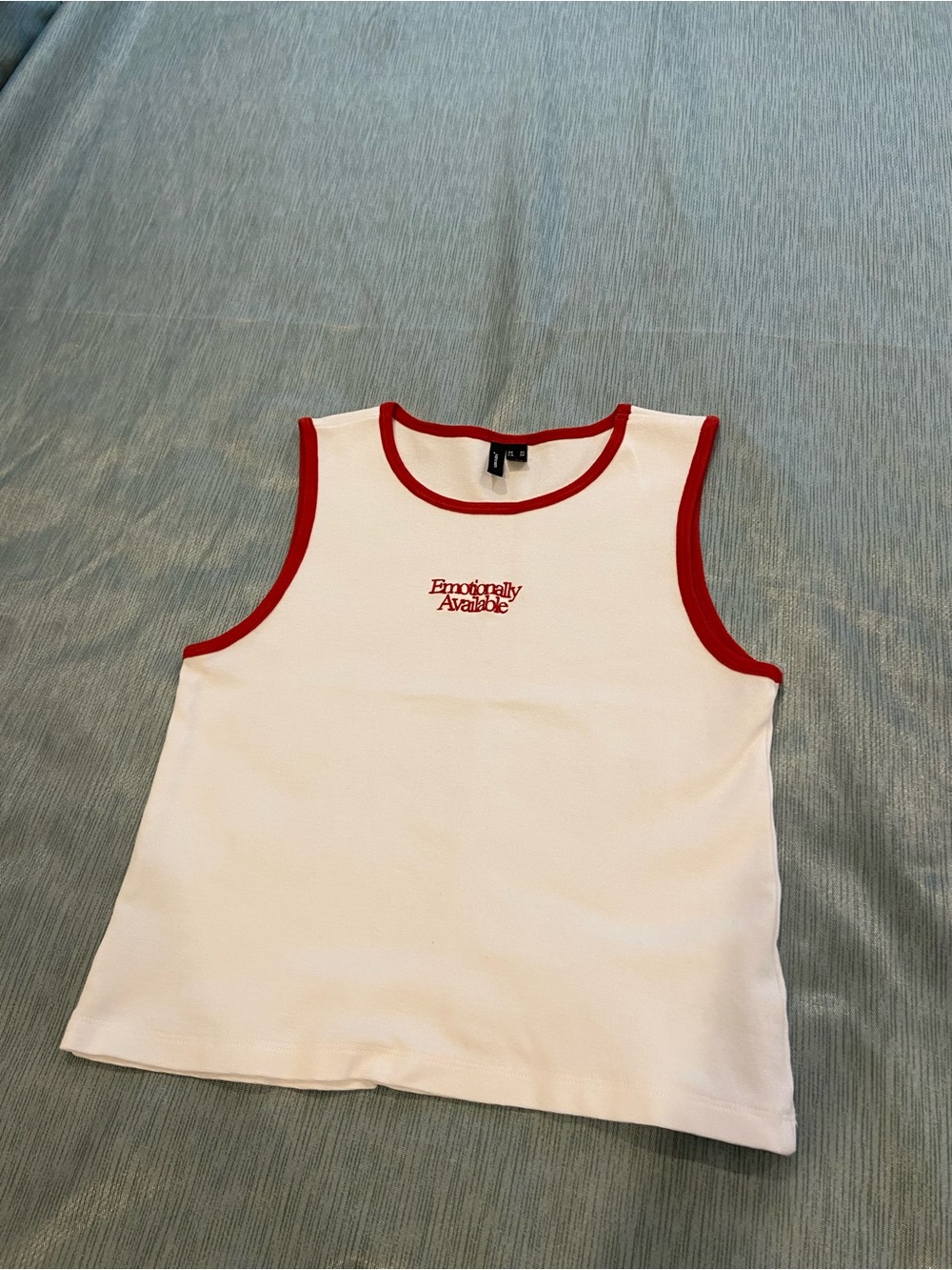 Vero Moda White Tank Top with Red Trim fit S- "Emotionally Available"